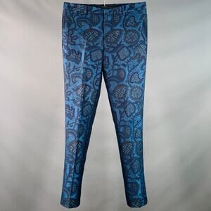 E. TAUTZ Size 32 Blue Navy Jacquard Wool Silk Tapered Dress Pants